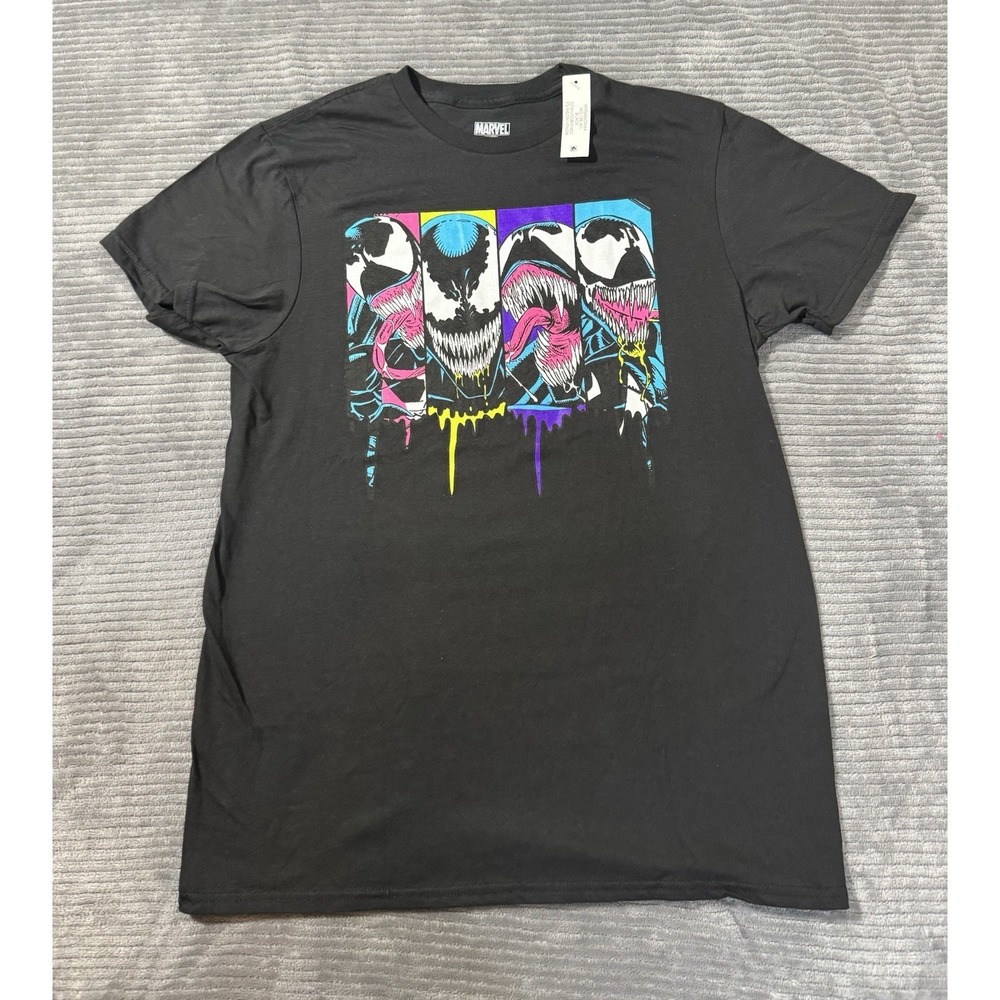 Marvel Mens Black Neon Venom Symbiote Graphic Tee Short Sleeve T-Shirt
